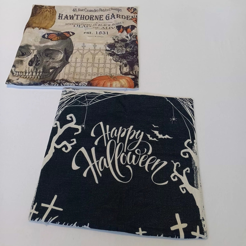 Set of 2 Halloween Accent Pillow Cases with Zipper - Spooky Decor Skulls Pumpkin
